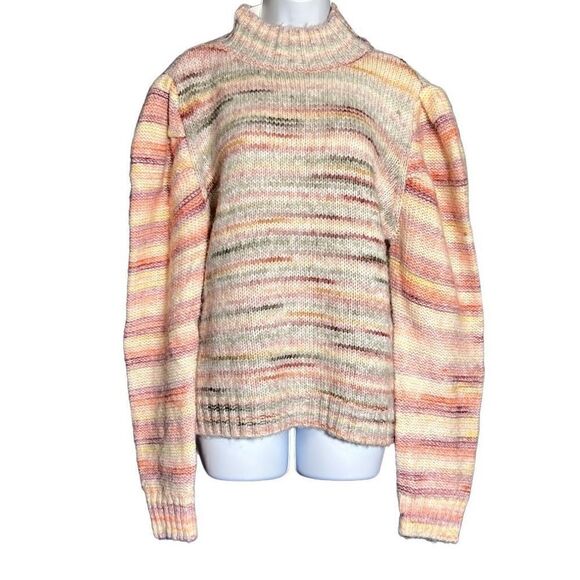 H by Halston Women's Puff Sleeve Sweater Mock Neck Spacedye Pink Size Large NWT - Picture 4 of 9
